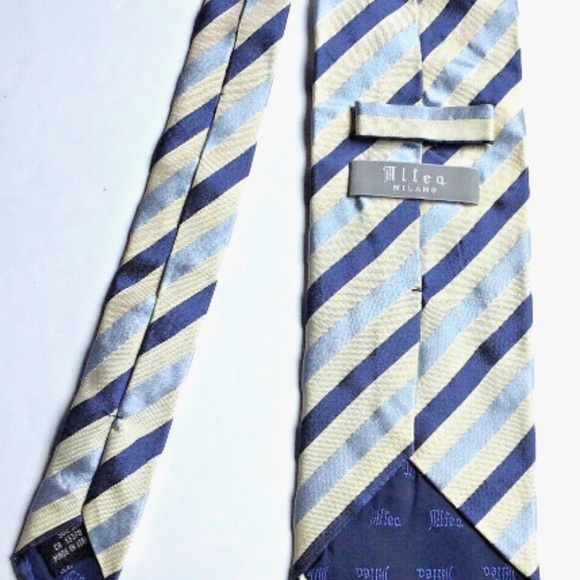 Altea cream colour with blue & navy stripes all Silk Tie.Made in Italy 🇮🇹 - Picture 7 of 7
